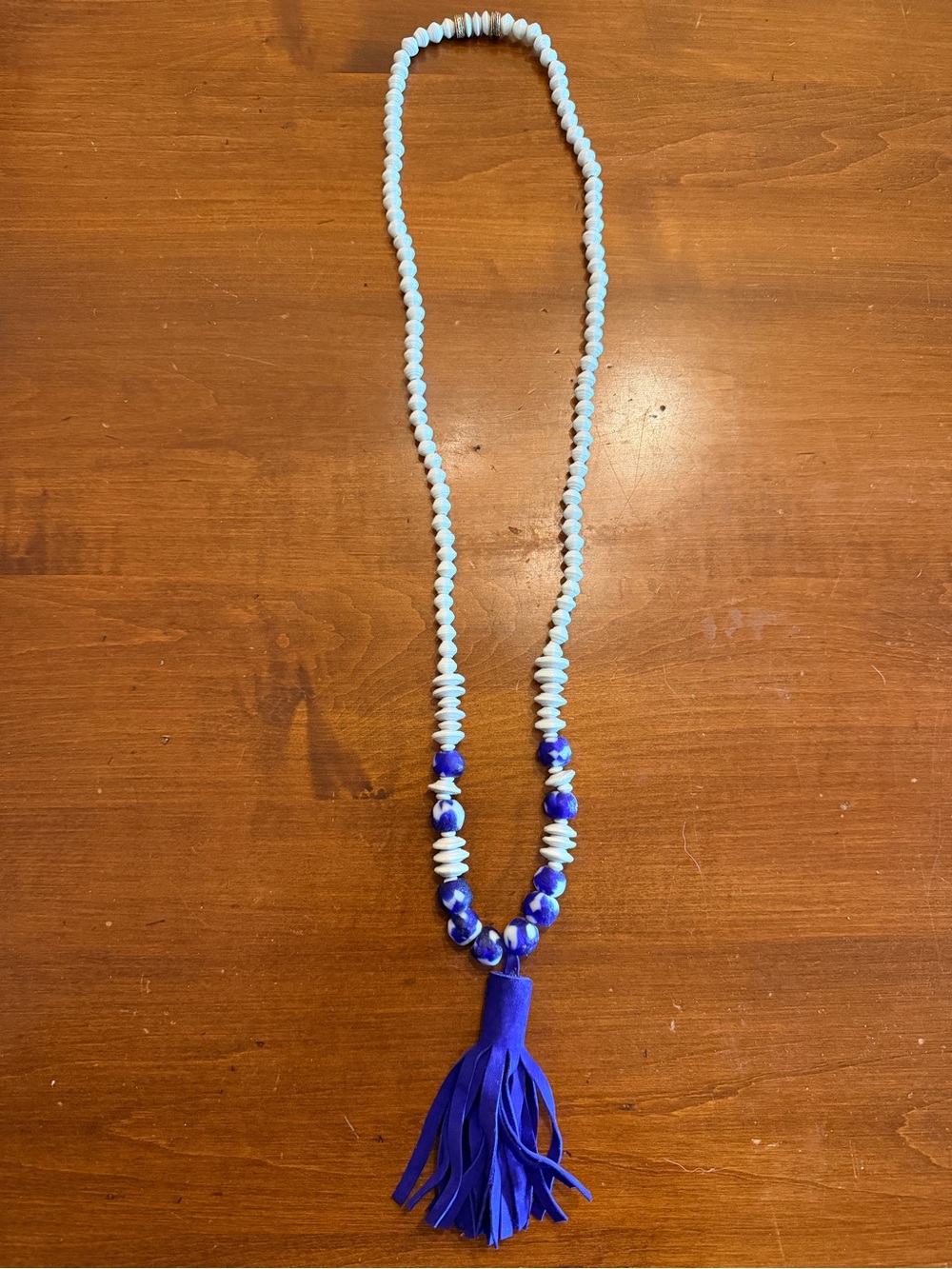 Blue Beaded Tassel Necklace